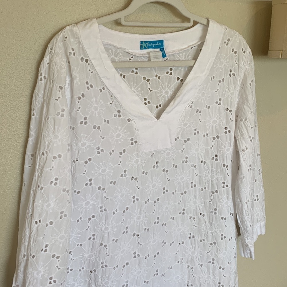 Fresh Produce White Eyelet Floral Sheer Swim Cover - Picture 2 of 5